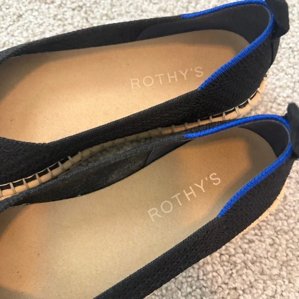 Rothys Espadrille Flats Womens 6 EU 36 Black Knit Slip On Office Comfortable